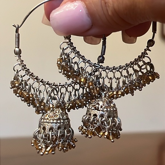 Vintage Bollywood style hoop dangle earrings rhinestones - Picture 4 of 4
